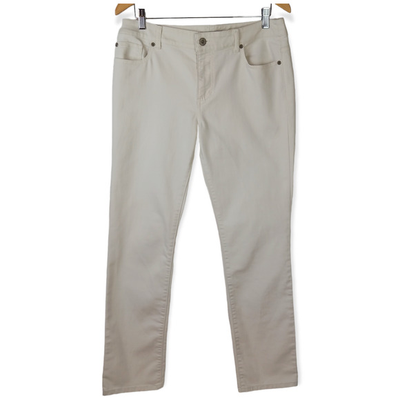 Chico's SZ 1 (US 8/M) Platinum Denim Jeans Ultimate Fit Slim Leg In Off White - Picture 2 of 8